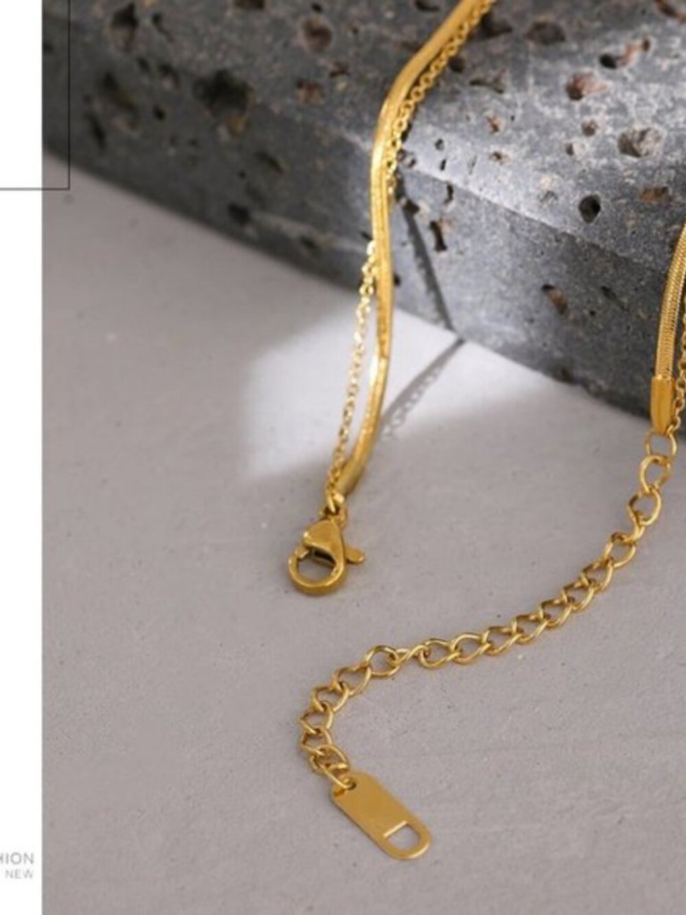 New 18K Gold Plated Coin Drop Double Layer Herringbone Necklace - Picture 4 of 7